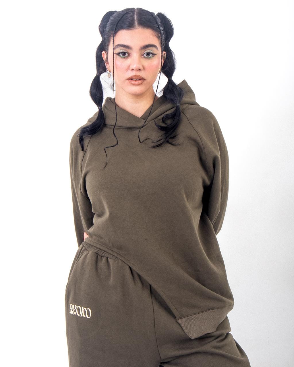 deep olive side cut hoodie